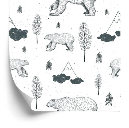 Wallpaper Small Bears, Trees And Mountains