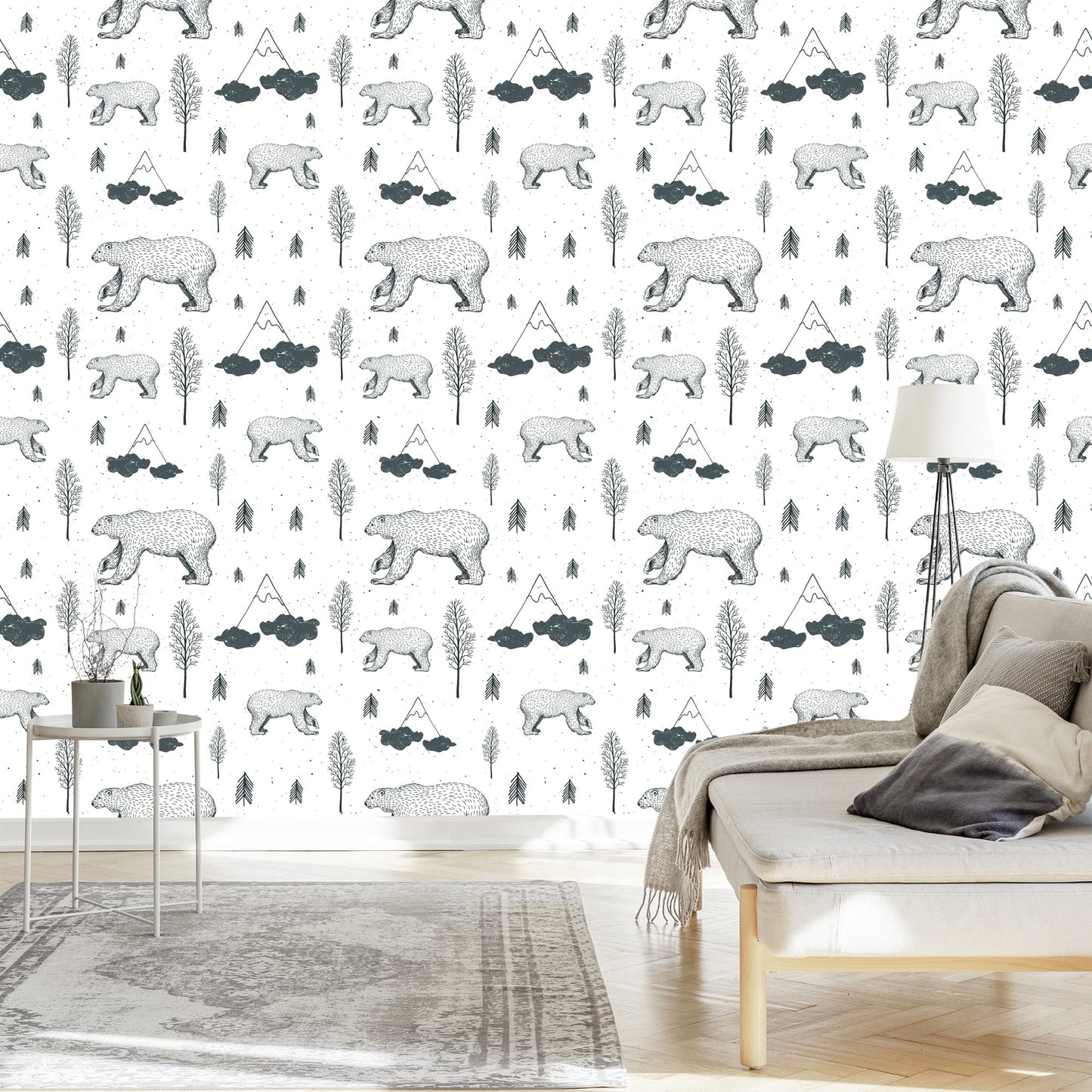 Wallpaper Small Bears, Trees And Mountains