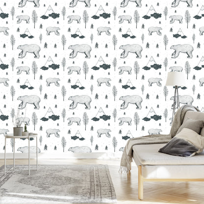 Wallpaper Small Bears, Trees And Mountains
