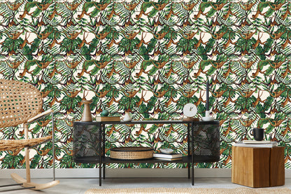 Wallpaper Small Monkeys Under Tropical Leaves