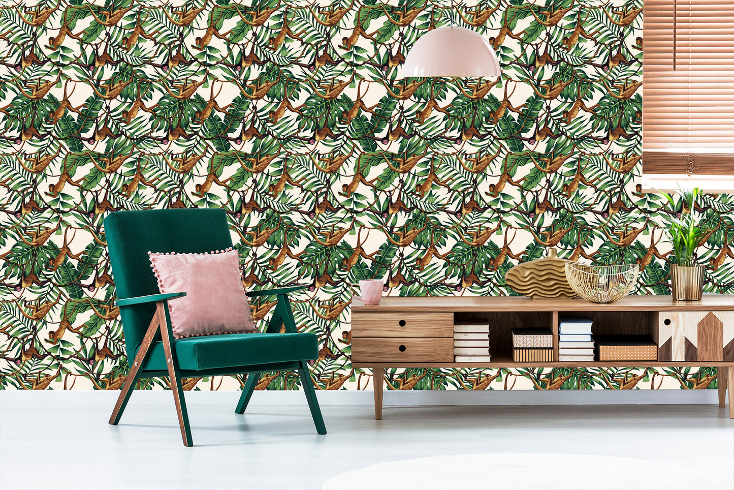 Wallpaper Small Monkeys Under Tropical Leaves