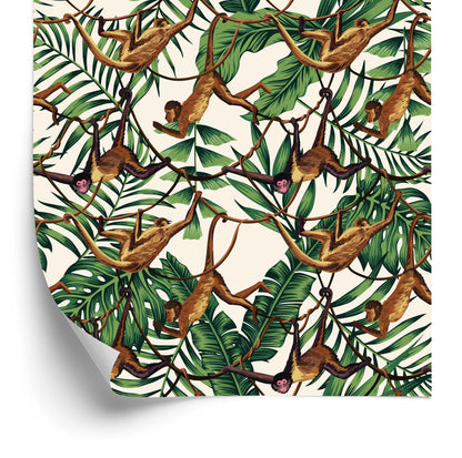 Wallpaper Small Monkeys Under Tropical Leaves