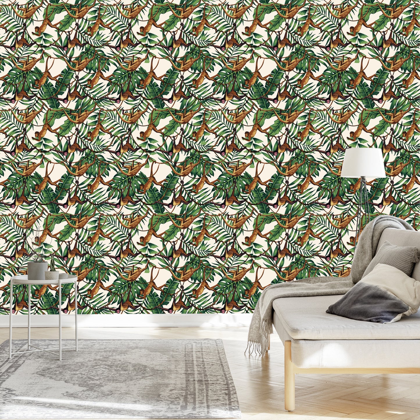Wallpaper Small Monkeys Under Tropical Leaves