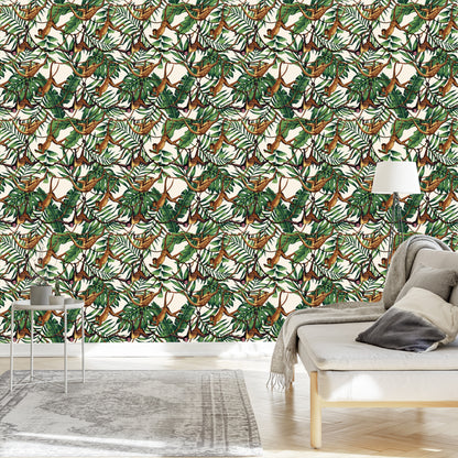 Wallpaper Small Monkeys Under Tropical Leaves