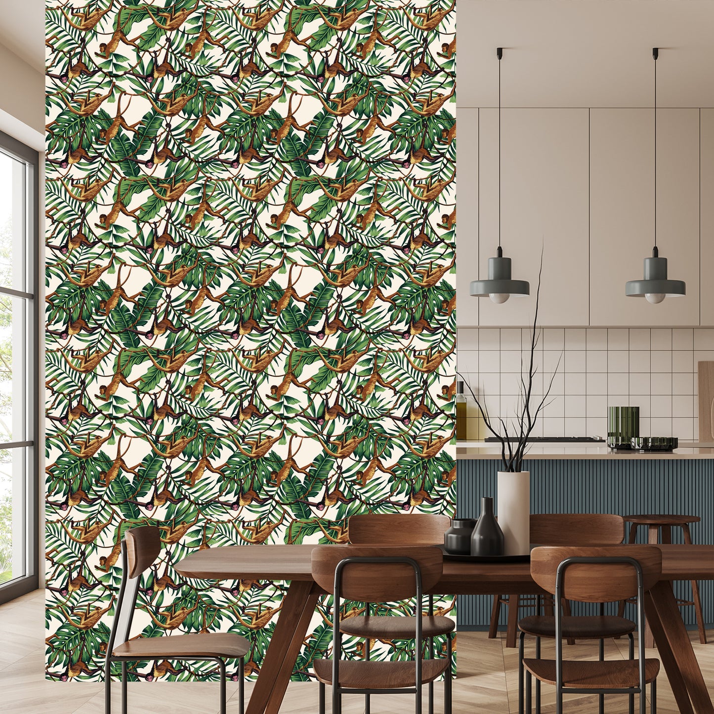 Wallpaper Small Monkeys Under Tropical Leaves