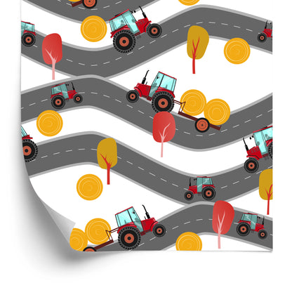 Wallpaper Red Tractors On The Street