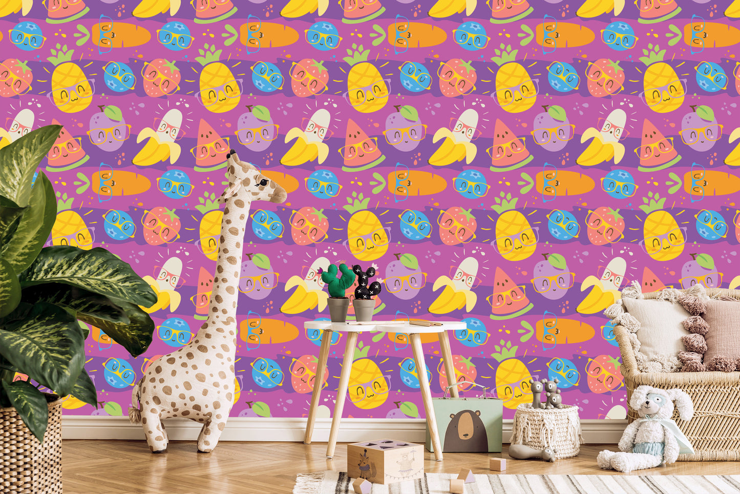 Wallpaper For Children - Colorful Fruits And Vegetables In Glasses