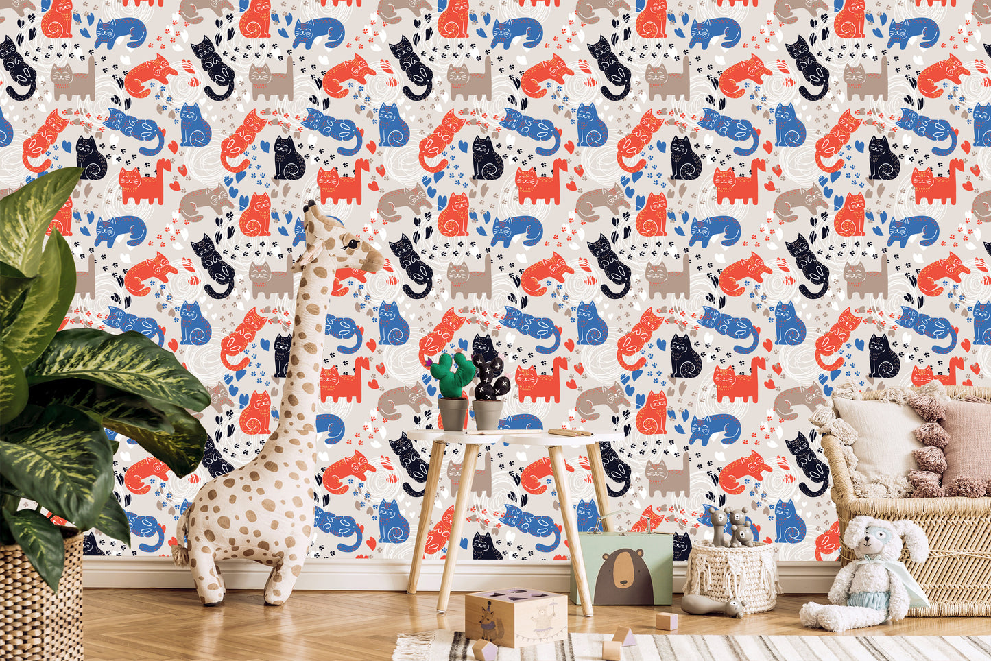 Wallpaper For Children - Colorful Cats - Scandinavian Style