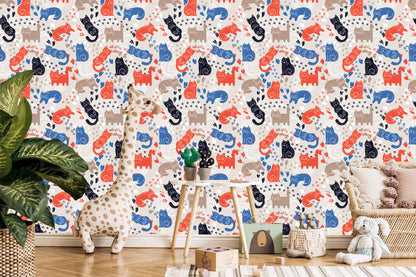 Wallpaper For Children - Colorful Cats - Scandinavian Style