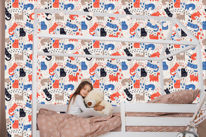 Wallpaper For Children - Colorful Cats - Scandinavian Style