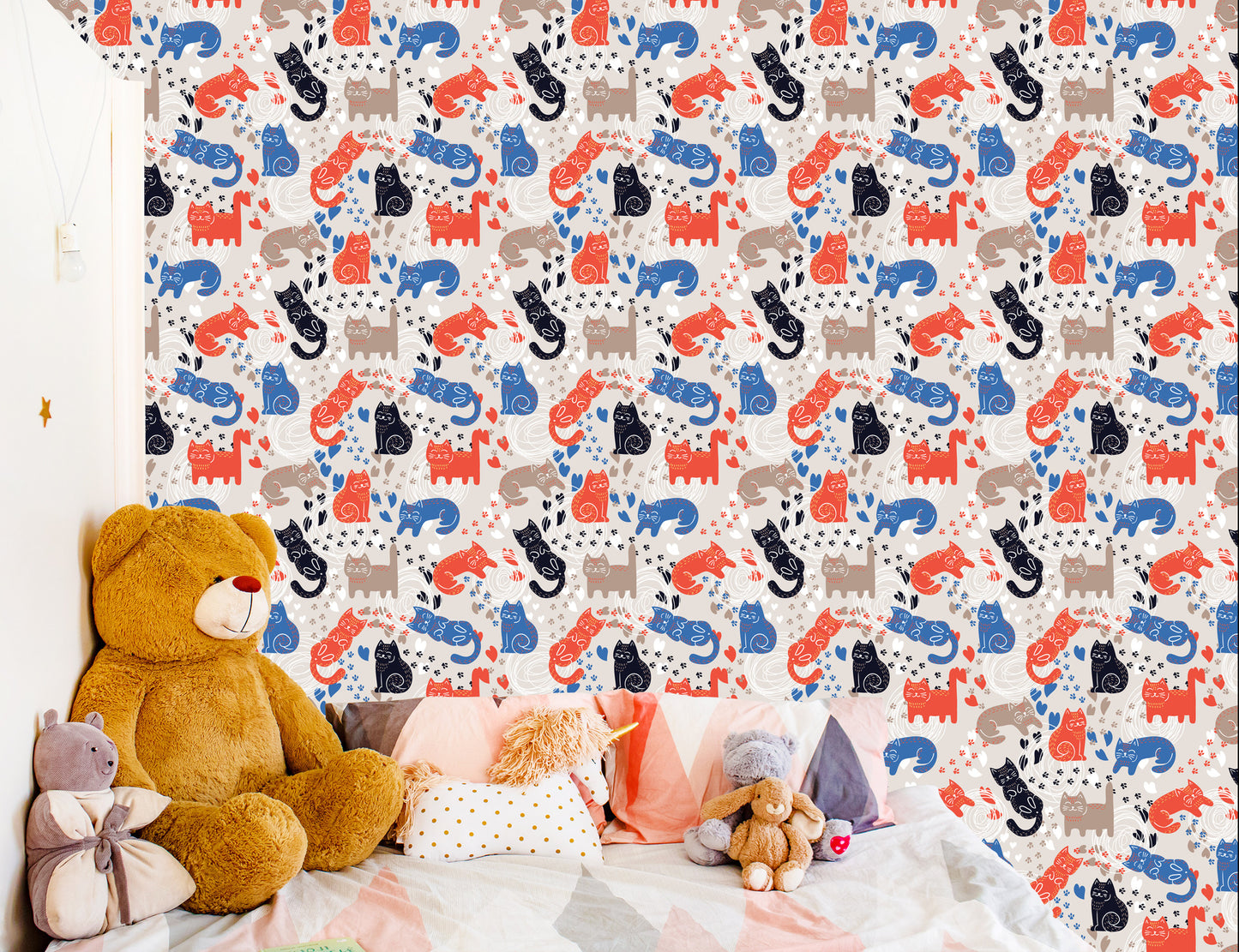 Wallpaper For Children - Colorful Cats - Scandinavian Style