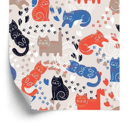 Wallpaper For Children - Colorful Cats - Scandinavian Style
