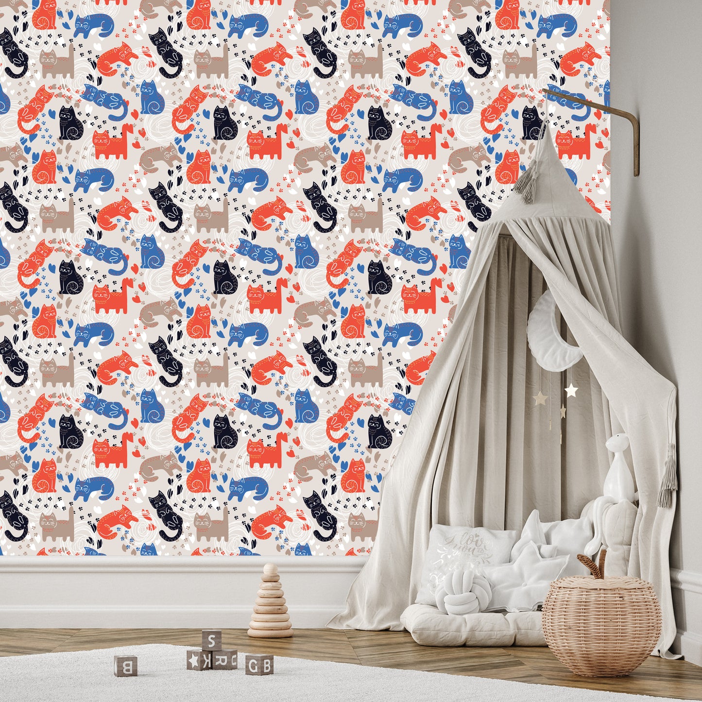 Wallpaper For Children - Colorful Cats - Scandinavian Style