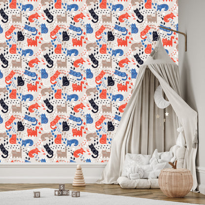 Wallpaper For Children - Colorful Cats - Scandinavian Style