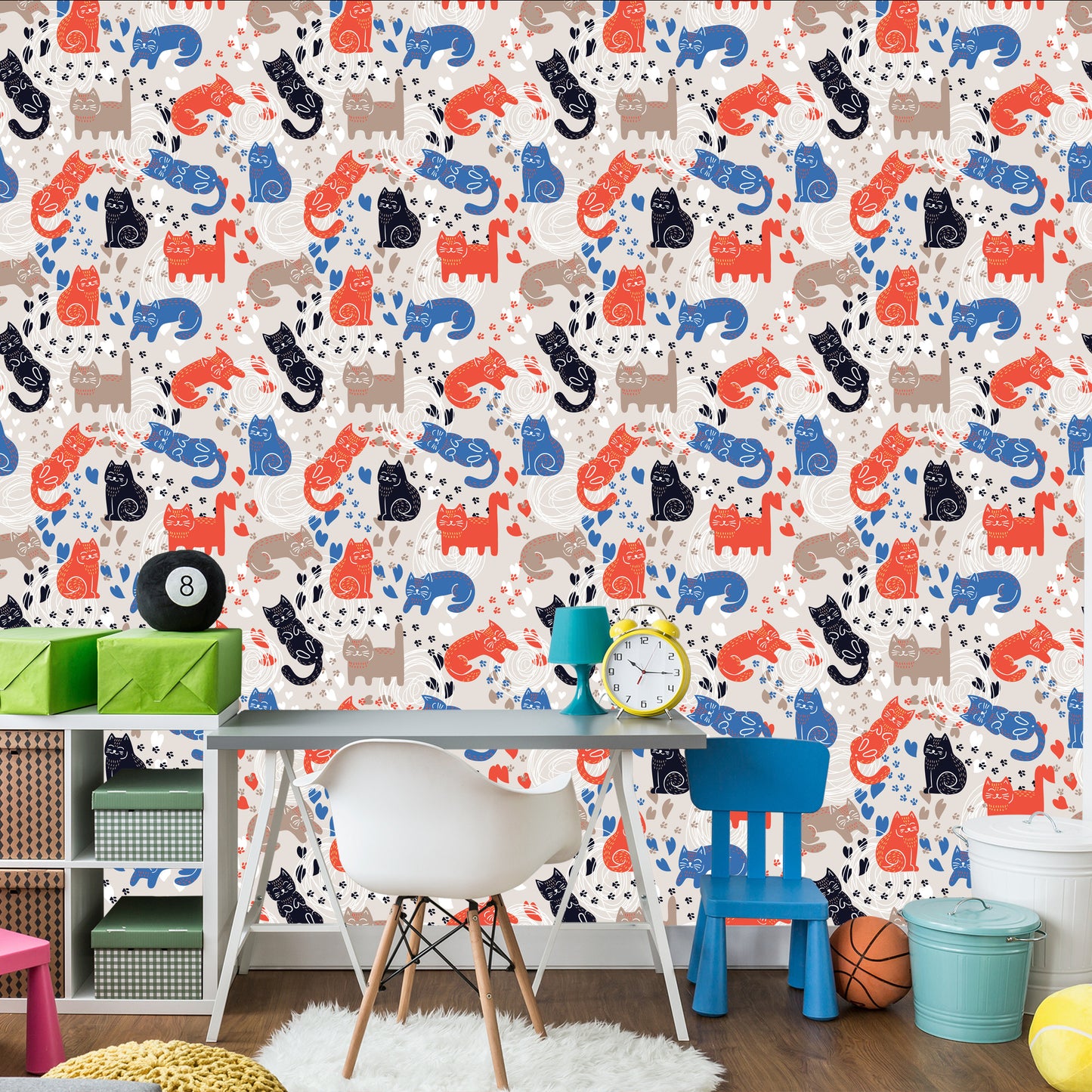 Wallpaper For Children - Colorful Cats - Scandinavian Style