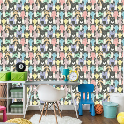 Wallpaper For Children - Funny Cats - Scandinavian Style