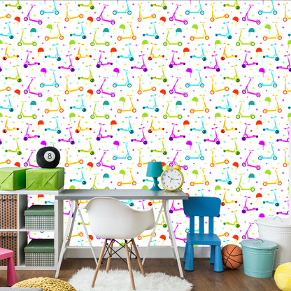 Wallpaper Colorful Scooters With Helmets