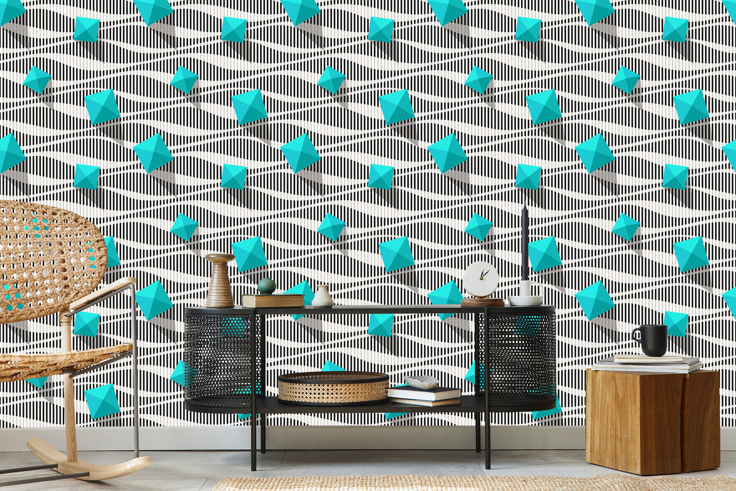 Wallpaper Pyramids On Black - White Background - 3D Effect
