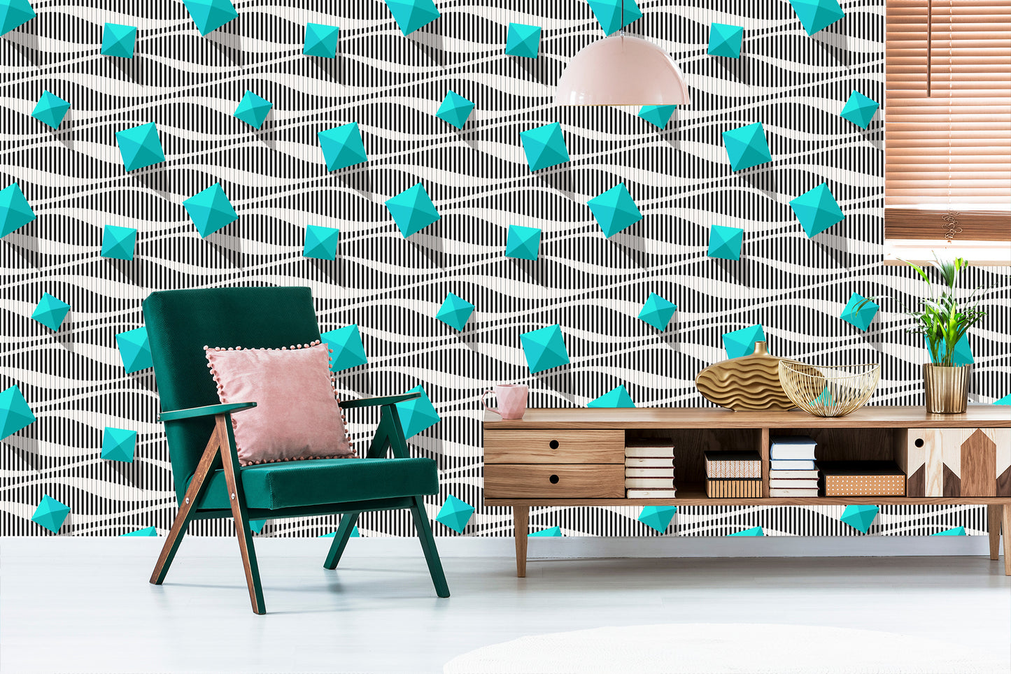Wallpaper Pyramids On Black - White Background - 3D Effect