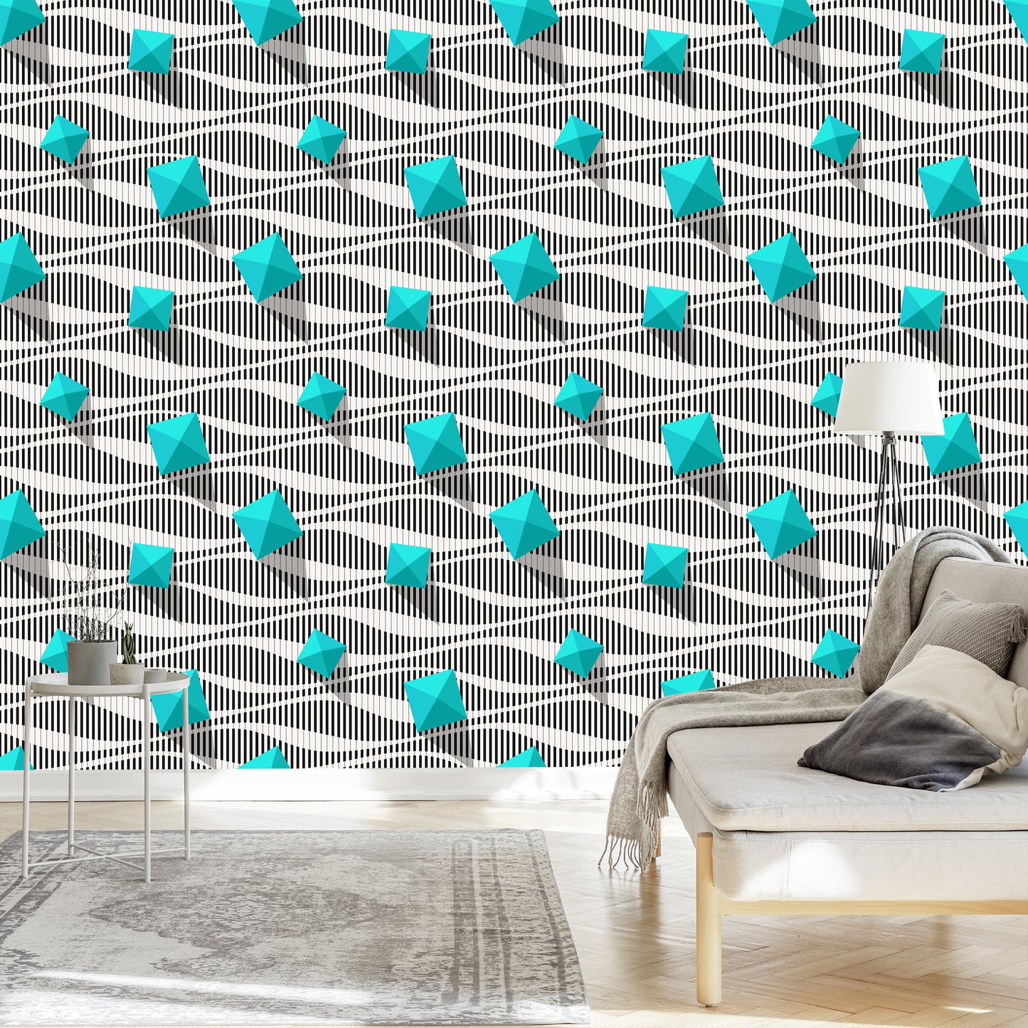 Wallpaper Pyramids On Black - White Background - 3D Effect