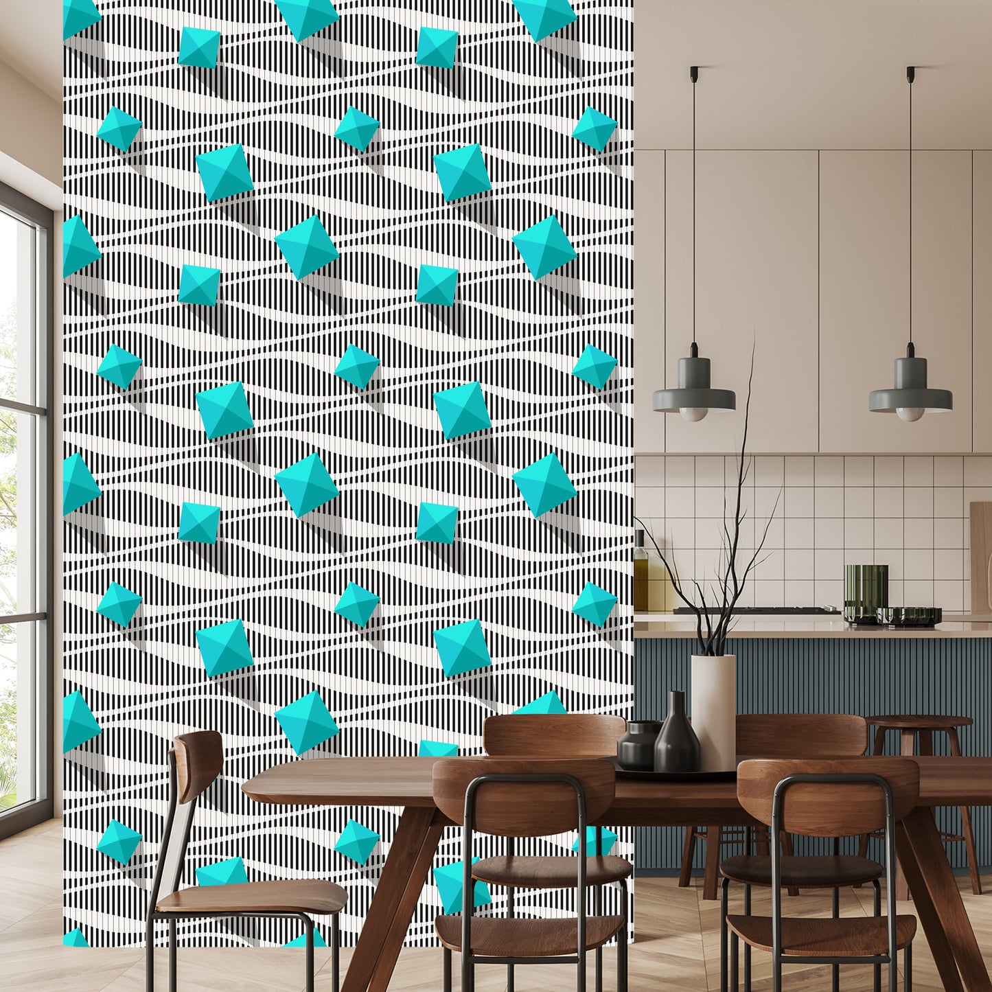 Wallpaper Pyramids On Black - White Background - 3D Effect