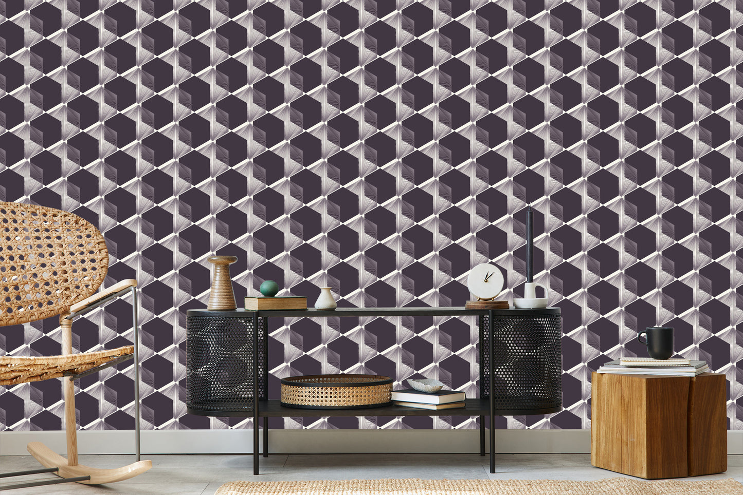 Wallpaper Modernist Hexagons - 3D Effect