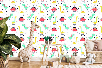 Wallpaper Colorful Dotted Dinosaurs For Baby's Room