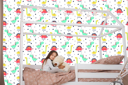 Wallpaper Colorful Dotted Dinosaurs For Baby's Room