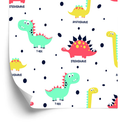 Wallpaper Colorful Dotted Dinosaurs For Baby's Room