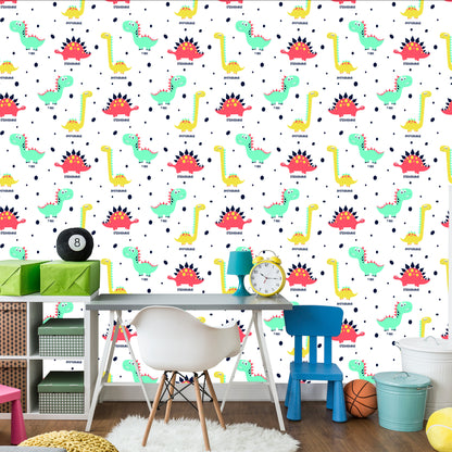 Wallpaper Colorful Dotted Dinosaurs For Baby's Room