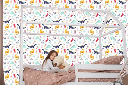 Wallpaper For Children's Room Colorful Cloud Dinosaurs