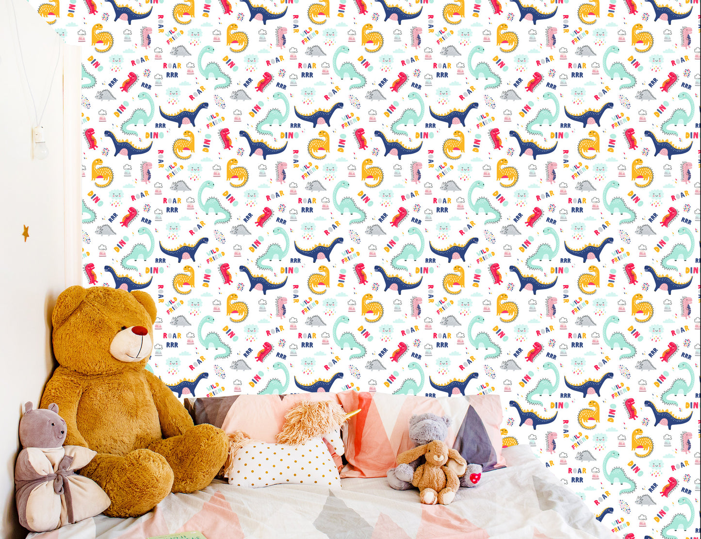 Wallpaper For Children's Room Colorful Cloud Dinosaurs