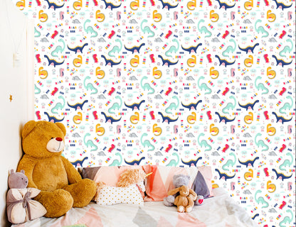 Wallpaper For Children's Room Colorful Cloud Dinosaurs
