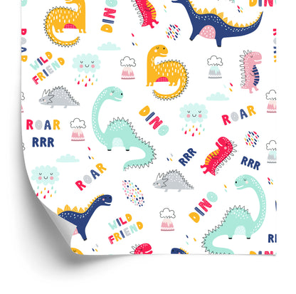 Wallpaper For Children's Room Colorful Cloud Dinosaurs