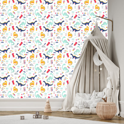 Wallpaper For Children's Room Colorful Cloud Dinosaurs
