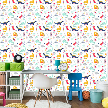 Wallpaper For Children's Room Colorful Cloud Dinosaurs