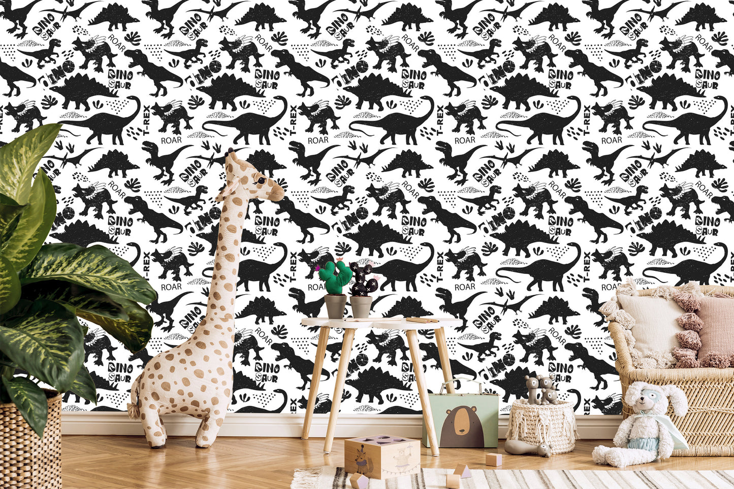 Wallpaper Dinosaurs Leaves For A Baby's Room