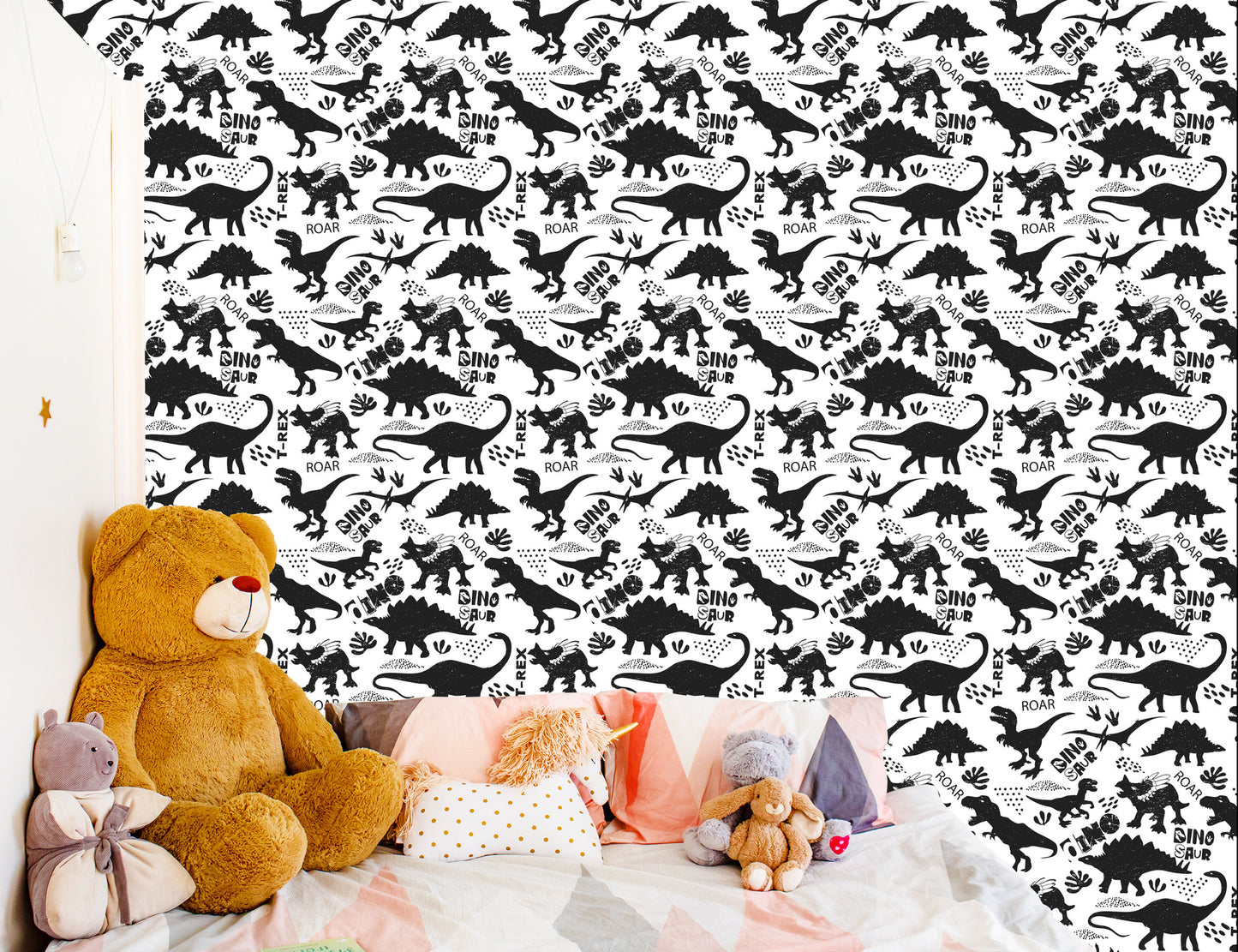 Wallpaper Dinosaurs Leaves For A Baby's Room