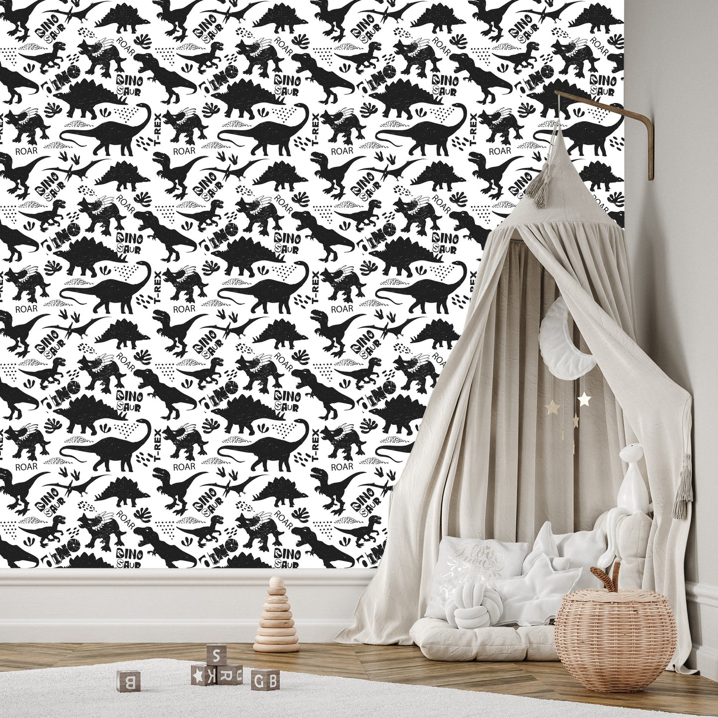 Wallpaper Dinosaurs Leaves For A Baby's Room