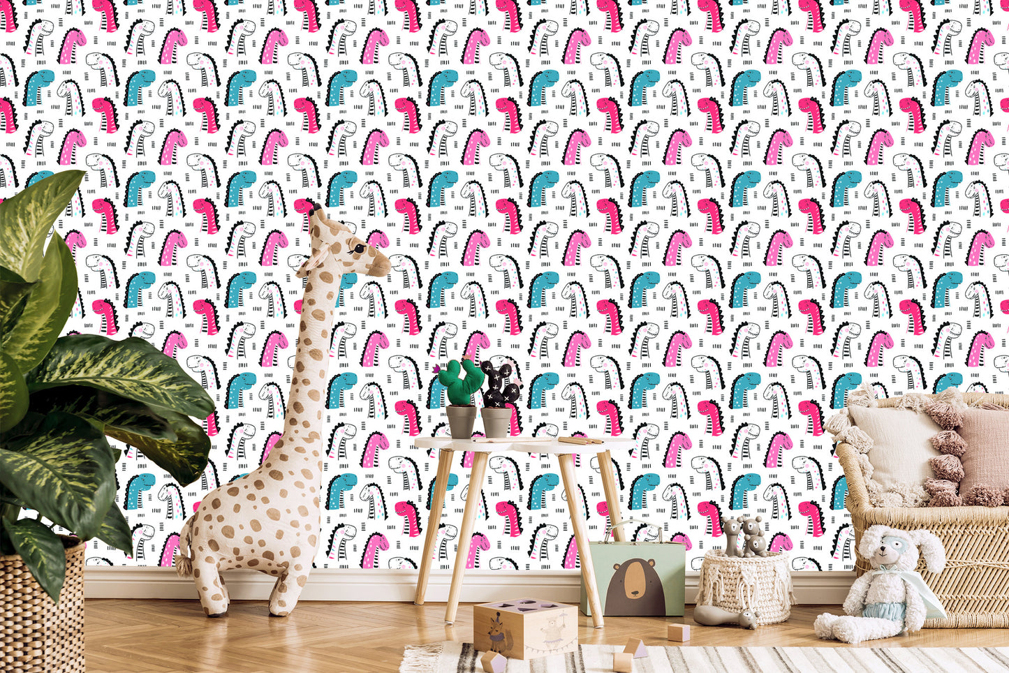 Wallpaper For Children In Colorful Dotted Dinosaurs