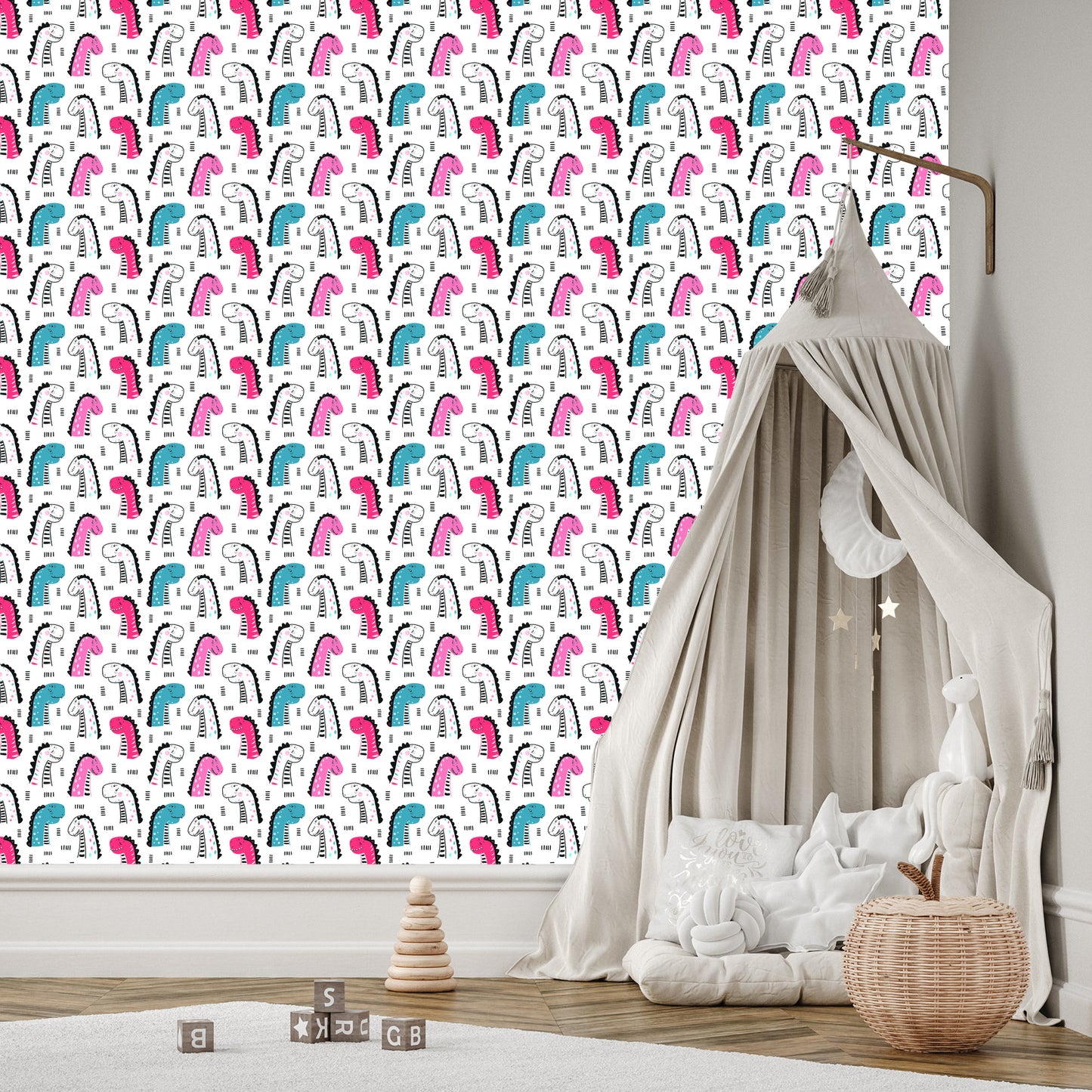 Wallpaper For Children In Colorful Dotted Dinosaurs