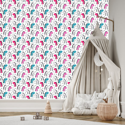 Wallpaper For Children In Colorful Dotted Dinosaurs