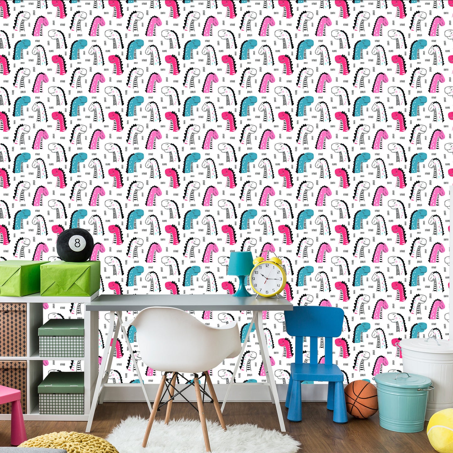 Wallpaper For Children In Colorful Dotted Dinosaurs