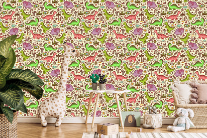 Wallpaper For Children. Dinosaurs. Flowers. Cacti