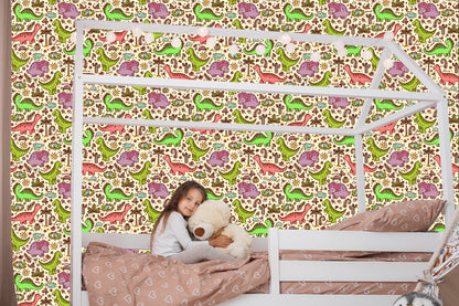 Wallpaper For Children. Dinosaurs. Flowers. Cacti