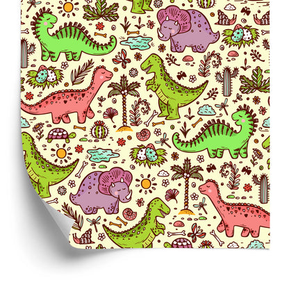 Wallpaper For Children. Dinosaurs. Flowers. Cacti