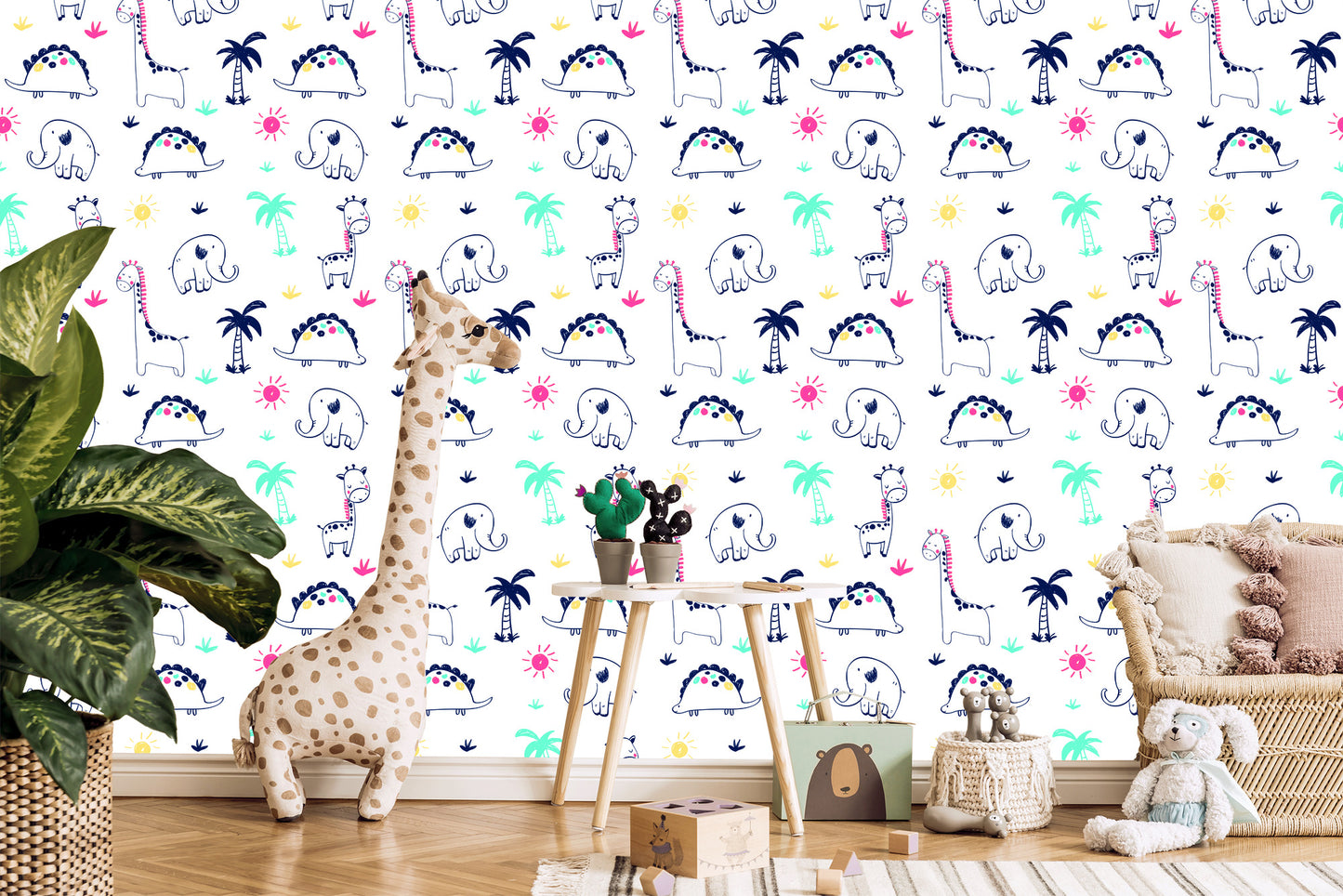 Wallpaper For Children. Dinosaurs. Palms. Plants