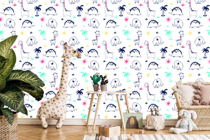 Wallpaper For Children. Dinosaurs. Palms. Plants