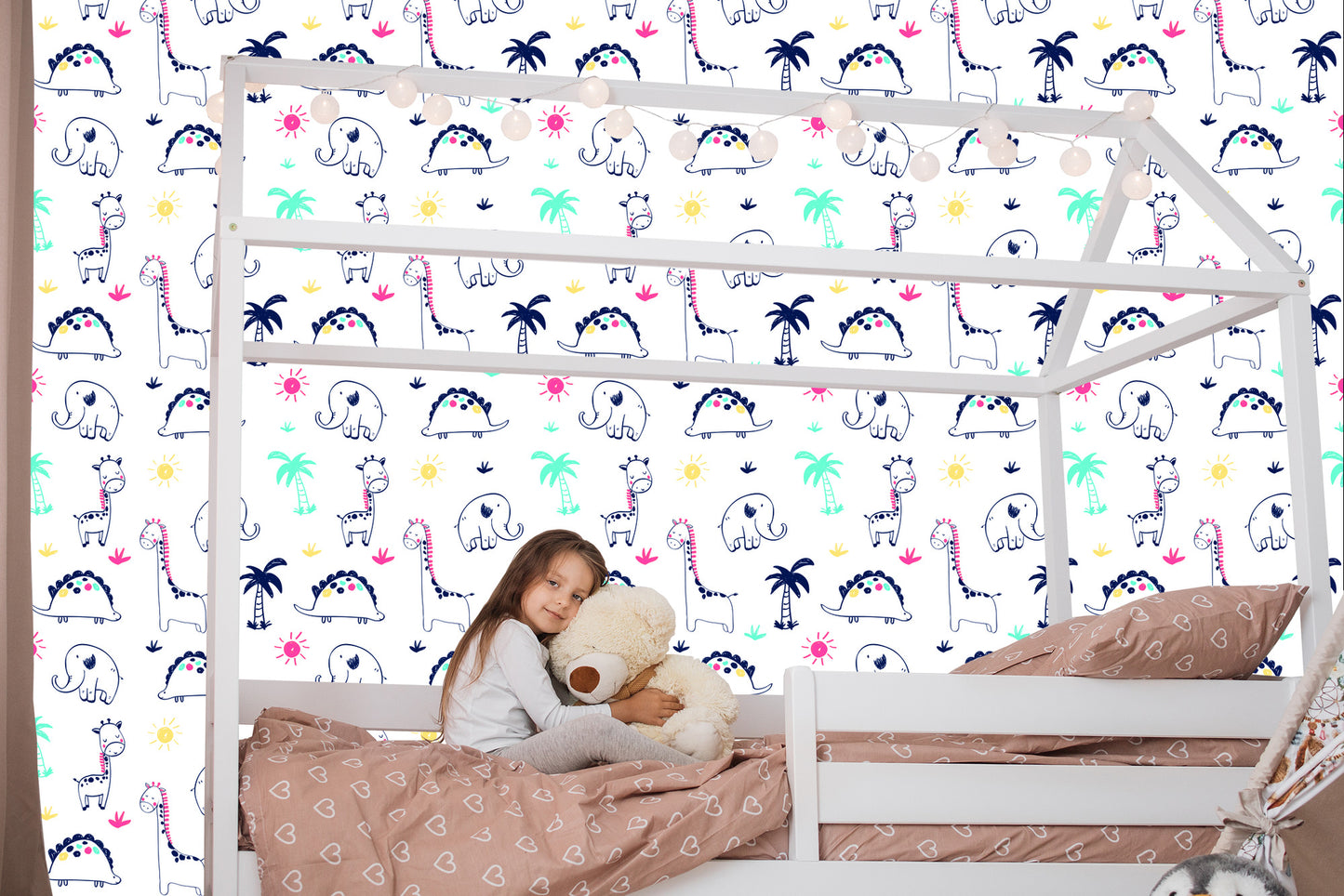 Wallpaper For Children. Dinosaurs. Palms. Plants