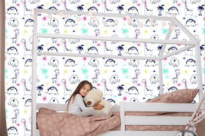 Wallpaper For Children. Dinosaurs. Palms. Plants